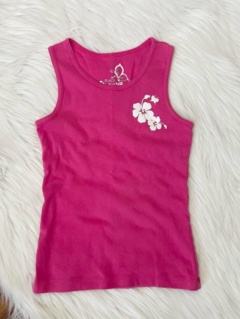 Place Girls Hot Pink Tank Top with White Floral Accent